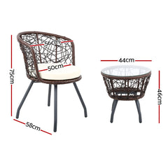 Gardeon Outdoor Patio Chair and Table - Brown Furniture > Outdoor ODF-BISTRO-ROUND-BR Online Furniture