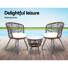 Gardeon Outdoor Patio Chair and Table - Brown Furniture > Outdoor ODF-BISTRO-ROUND-BR Online Furniture