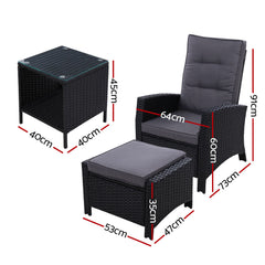 Gardeon Outdoor Patio Furniture Recliner Chairs Table Setting Wicker Lounge 5pc Black Furniture > Outdoor ODF-RECLINER-CHOTTB-5BK Online Furniture