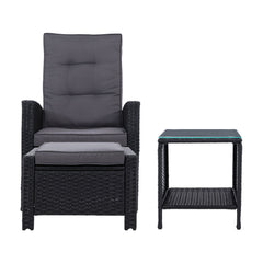 Gardeon Outdoor Patio Furniture Recliner Chairs Table Setting Wicker Lounge 5pc Black Furniture > Outdoor ODF-RECLINER-CHOTTB-5BK Online Furniture