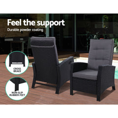 Gardeon Outdoor Patio Furniture Recliner Chairs Table Setting Wicker Lounge 5pc Black Furniture > Outdoor ODF-RECLINER-CHOTTB-5BK Online Furniture