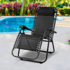 Gardeon Outdoor Portable Recliner - Black - ozily