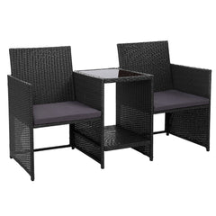 Gardeon Outdoor Setting Wicker Loveseat Birstro Set Patio Garden Furniture Black Furniture > Outdoor ODF-LOVESEAT-S-BK Online Furniture