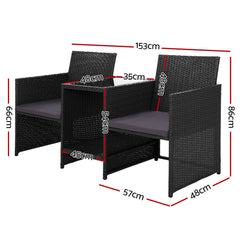 Gardeon Outdoor Setting Wicker Loveseat Birstro Set Patio Garden Furniture Black Furniture > Outdoor ODF-LOVESEAT-S-BK Online Furniture