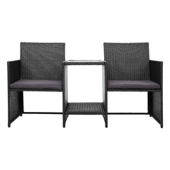 Gardeon Outdoor Setting Wicker Loveseat Birstro Set Patio Garden Furniture Black Furniture > Outdoor ODF-LOVESEAT-S-BK Online Furniture