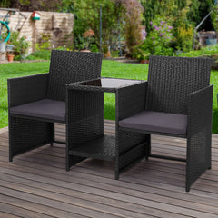 Gardeon Outdoor Setting Wicker Loveseat Birstro Set Patio Garden Furniture Black Furniture > Outdoor ODF-LOVESEAT-S-BK Online Furniture