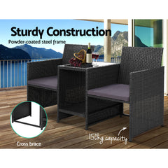 Gardeon Outdoor Setting Wicker Loveseat Birstro Set Patio Garden Furniture Black Furniture > Outdoor ODF-LOVESEAT-S-BK Online Furniture