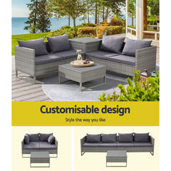 Gardeon Outdoor Sofa Furniture Garden Couch Lounge Set Patio Wicker Table Chairs Furniture > Outdoor ODF-SOFA-4PCS-GE-AB Online Furniture