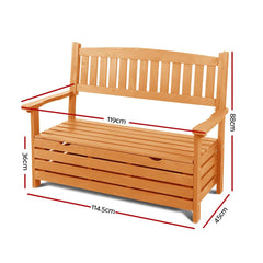 Gardeon Outdoor Storage Bench Box Wooden Garden Chair 2 Seat Timber Furniture - ozily