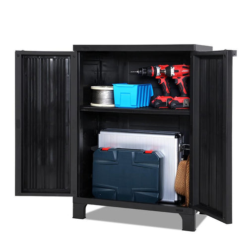 Gardeon Outdoor Storage Cabinet Cupboard Lockable Garden Sheds Adjustable Black - ozily