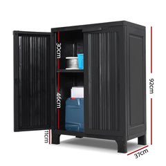 Gardeon Outdoor Storage Cabinet Cupboard Lockable Garden Sheds Adjustable Black - ozily