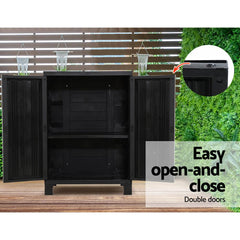 Gardeon Outdoor Storage Cabinet Cupboard Lockable Garden Sheds Adjustable Black - ozily