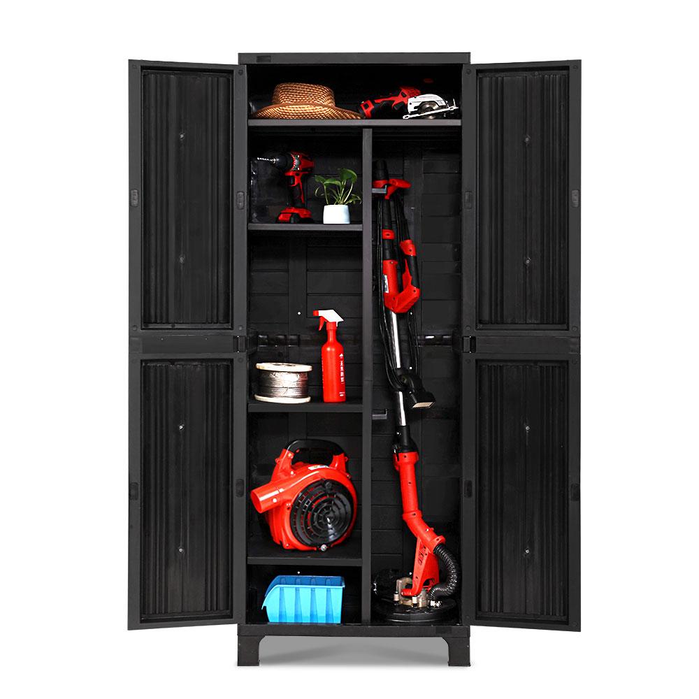 Gardeon Outdoor Storage Cabinet Lockable Tall Garden Sheds Garage Adjustable Black 173CM - ozily