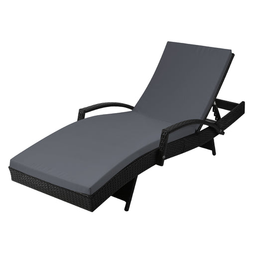 Gardeon Outdoor Sun Lounge - Black Furniture > Outdoor FF-LOUNGE-ARM-BK Online Furniture