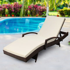 Gardeon Outdoor Sun Lounge - Brown Furniture > Outdoor FF-LOUNGE-ARM-BR Online Furniture