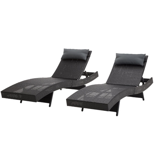 Gardeon Outdoor Sun Lounge Setting Wicker Lounger Day Bed Rattan Patio Furniture Black Furniture > Outdoor FF-LOUNGE-WA-BK2X Online Furniture