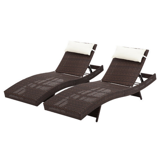 Gardeon Outdoor Sun Lounge Setting Wicker Lounger Day Bed Rattan Patio Furniture Brown Furniture > Outdoor FF-LOUNGE-WA-BR2X Online Furniture