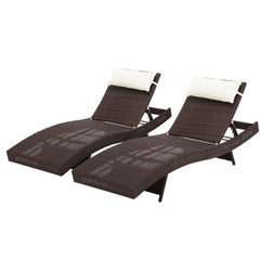 Gardeon Outdoor Sun Lounge Setting Wicker Lounger Day Bed Rattan Patio Furniture Brown Furniture > Outdoor FF-LOUNGE-WA-BR2X Online Furniture