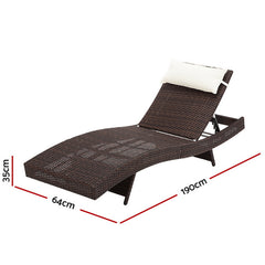 Gardeon Outdoor Sun Lounge Setting Wicker Lounger Day Bed Rattan Patio Furniture Brown Furniture > Outdoor FF-LOUNGE-WA-BR2X Online Furniture