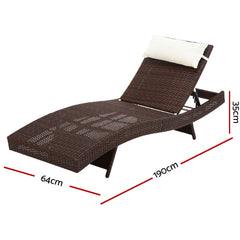 Gardeon Outdoor Sun Lounge Setting Wicker Lounger Day Bed Rattan Patio Furniture Brown Furniture > Outdoor FF-LOUNGE-WA-BR2X Online Furniture