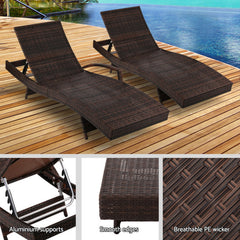 Gardeon Outdoor Sun Lounge Setting Wicker Lounger Day Bed Rattan Patio Furniture Brown Furniture > Outdoor FF-LOUNGE-WA-BR2X Online Furniture