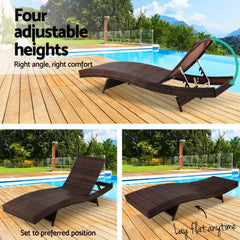 Gardeon Outdoor Sun Lounge Setting Wicker Lounger Day Bed Rattan Patio Furniture Brown Furniture > Outdoor FF-LOUNGE-WA-BR2X Online Furniture