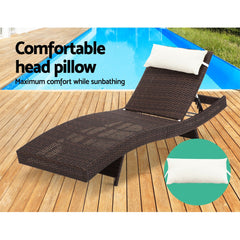 Gardeon Outdoor Sun Lounge Setting Wicker Lounger Day Bed Rattan Patio Furniture Brown Furniture > Outdoor FF-LOUNGE-WA-BR2X Online Furniture