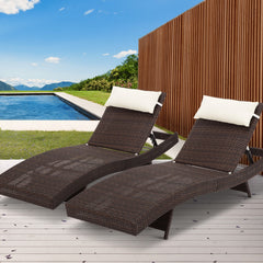 Gardeon Outdoor Sun Lounge Setting Wicker Lounger Day Bed Rattan Patio Furniture Brown Furniture > Outdoor FF-LOUNGE-WA-BR2X Online Furniture