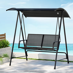 Gardeon Outdoor Swing Chair Garden Bench Furniture Canopy 2 Seater Black Furniture > Outdoor GSC-BST-2S-BK Online Furniture