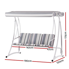 Gardeon Outdoor Swing Chair Garden Bench Furniture Canopy 3 Seater White Grey Furniture > Outdoor GSC-BST-3S-WHGR Online Furniture