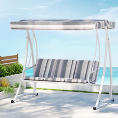 Gardeon Outdoor Swing Chair Garden Bench Furniture Canopy 3 Seater White Grey Furniture > Outdoor GSC-BST-3S-WHGR Online Furniture