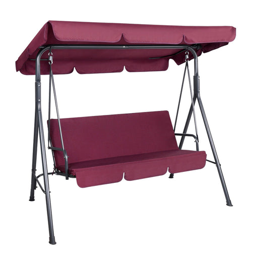 Gardeon Outdoor Swing Chair Garden Bench Furniture Canopy 3 Seater Wine Red Furniture > Outdoor GSC-BST-3S-WR Online Furniture