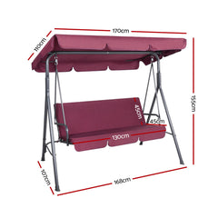 Gardeon Outdoor Swing Chair Garden Bench Furniture Canopy 3 Seater Wine Red Furniture > Outdoor GSC-BST-3S-WR Online Furniture