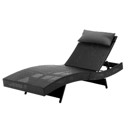 Gardeon Outdoor Wicker Sun Lounge - Black Furniture > Outdoor FF-LOUNGE-WA-BK Online Furniture