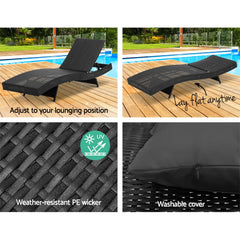 Gardeon Outdoor Wicker Sun Lounge - Black Furniture > Outdoor FF-LOUNGE-WA-BK Online Furniture