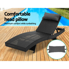 Gardeon Outdoor Wicker Sun Lounge - Black Furniture > Outdoor FF-LOUNGE-WA-BK Online Furniture