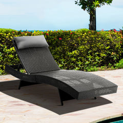 Gardeon Outdoor Wicker Sun Lounge - Black Furniture > Outdoor FF-LOUNGE-WA-BK Online Furniture