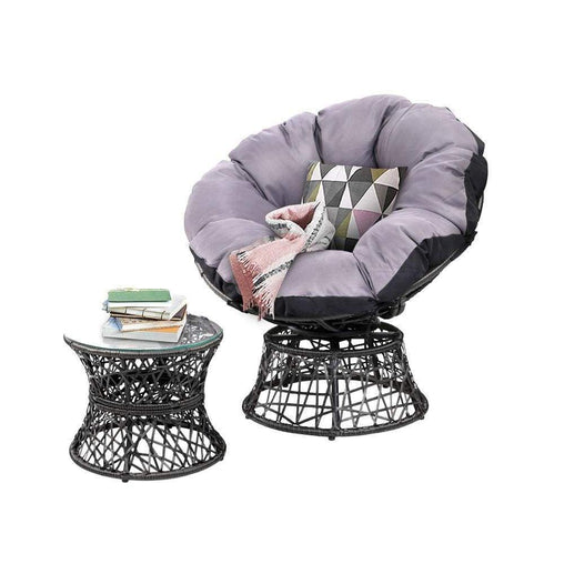 Gardeon Papasan Chair and Side Table - Black - ozily