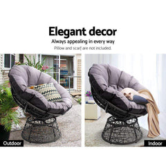 Gardeon Papasan Chair and Side Table - Black - ozily