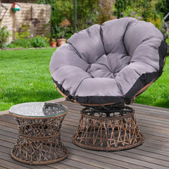 Gardeon Papasan Chair and Side Table - Brown - ozily