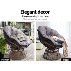 Gardeon Papasan Chair and Side Table - Brown - ozily