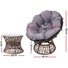 Gardeon Papasan Chair and Side Table - Brown - ozily
