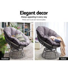 Gardeon Papasan Chair and Side Table - Grey - ozily