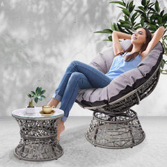 Gardeon Papasan Chair and Side Table - Grey - ozily