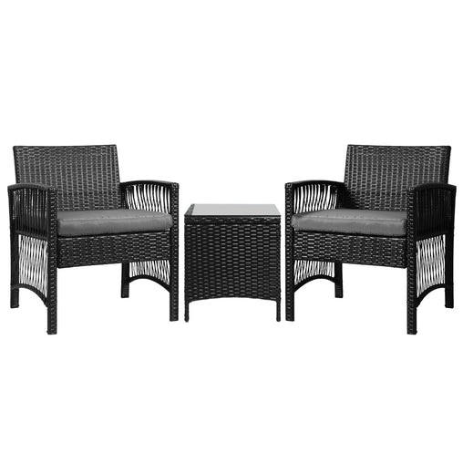 Gardeon Patio Furniture Outdoor Bistro Set Dining Chairs Setting 3 Piece Wicker Furniture > Outdoor ODF-BISTRO-HARPSET-J-BK Online Furniture