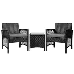 Gardeon Patio Furniture Outdoor Bistro Set Dining Chairs Setting 3 Piece Wicker Furniture > Outdoor ODF-BISTRO-HARPSET-J-BK Online Furniture