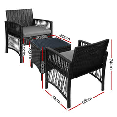 Gardeon Patio Furniture Outdoor Bistro Set Dining Chairs Setting 3 Piece Wicker Furniture > Outdoor ODF-BISTRO-HARPSET-J-BK Online Furniture