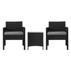 Gardeon Patio Furniture Outdoor Bistro Set Dining Chairs Setting 3 Piece Wicker Furniture > Outdoor ODF-BISTRO-HARPSET-J-BK Online Furniture