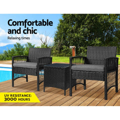 Gardeon Patio Furniture Outdoor Bistro Set Dining Chairs Setting 3 Piece Wicker Furniture > Outdoor ODF-BISTRO-HARPSET-J-BK Online Furniture