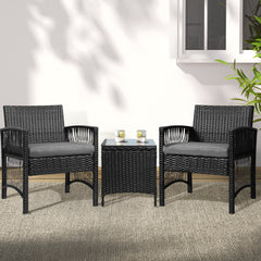 Gardeon Patio Furniture Outdoor Bistro Set Dining Chairs Setting 3 Piece Wicker Furniture > Outdoor ODF-BISTRO-HARPSET-J-BK Online Furniture